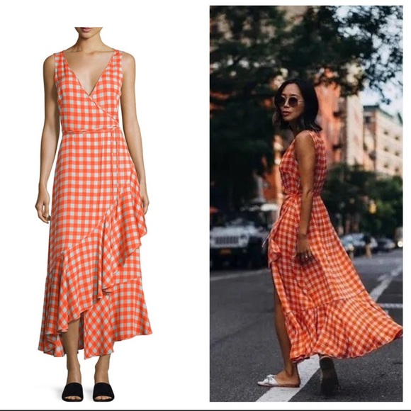 Diane Von Furstenberg Dresses & Skirts - DVF Gingham Asymmetrical Ruffle Hem Silk Midi Dress 6